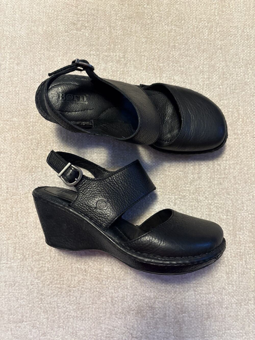 Born Black Leather Slingback Clogs Comfort Shoes Women’s Size 7 Closed Toe